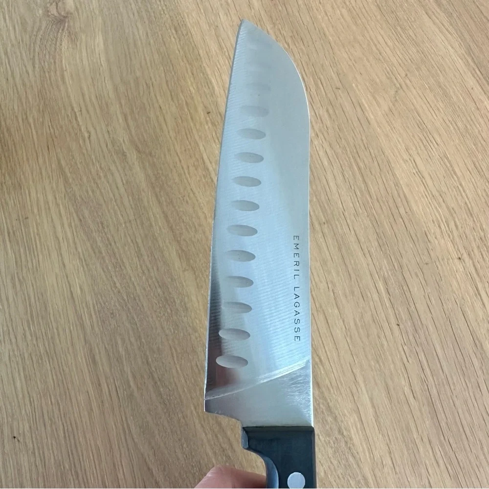 EMERIL LAGASSE 7” Santoku Knife Blade Stainless Steel Forged Black Rivet Handle